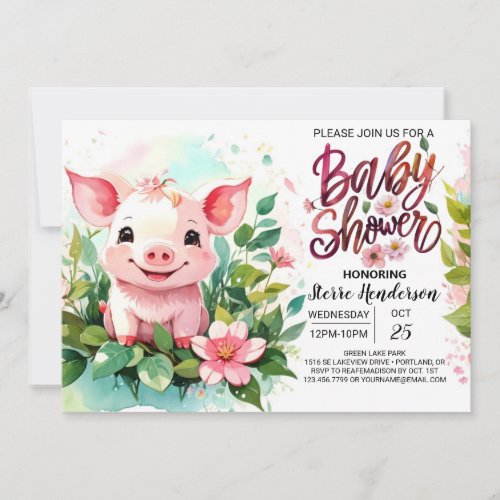 Floral Farm Adventure Piglets Baby Shower Invitation