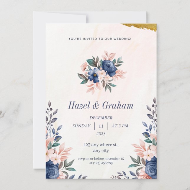 Floral Farm And Watercolor Wedding Invitation (Front)