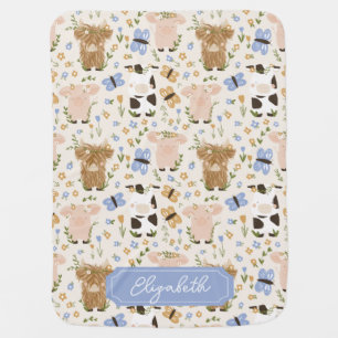 Floral Farm Animal Baby Blanket