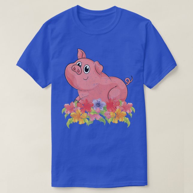 Floral Farm Animal Farmer Animal Lover Flowers Pig T-Shirt (Design Front)