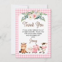 Floral Farm Animals Baby Shower Thank You Card