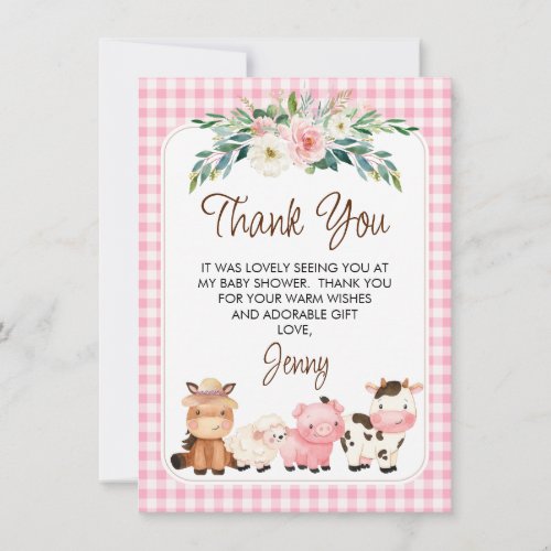Floral Farm Animals Baby Shower Thank You Card