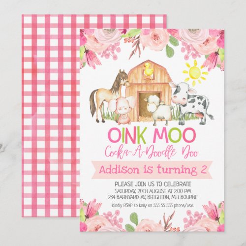 Floral Farm Animals Birthday Invitations