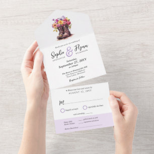 Floral Farm Boots Rustic Country Barn Wedding All In One Invitation