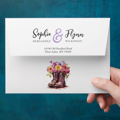 Floral Farm Boots Rustic Country Barn Wedding Envelope