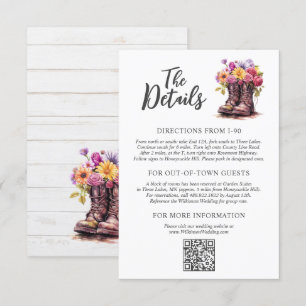 Floral Farm Boots Rustic Country Wedding Details Enclosure Card