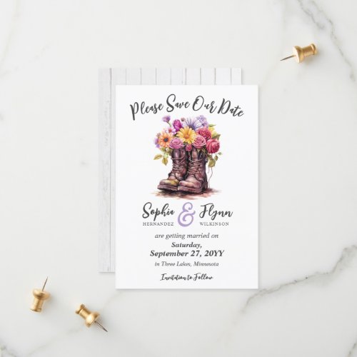 Floral Farm Boots Rustic Country Wedding Save The Date