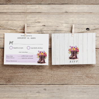 Floral Farm Boots Rustic Dinner Choice Wedding Rsvp Card by CyanSkyCelebrations at Zazzle