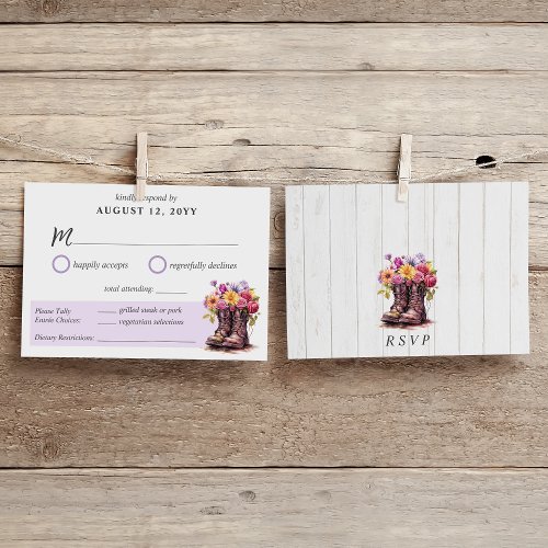 Floral Farm Boots Rustic Dinner Choice Wedding RSVP Card