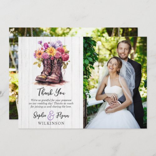 Floral Farm Boots Rustic Wedding Thank You Card