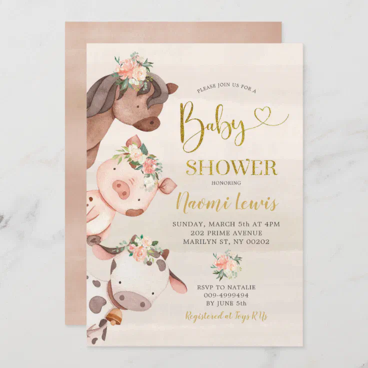 Floral Farm Girl Baby Shower Invitation Zazzle