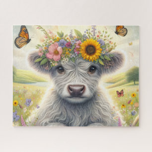 Floral Farm Highland Cow Jigsaw Puzzle