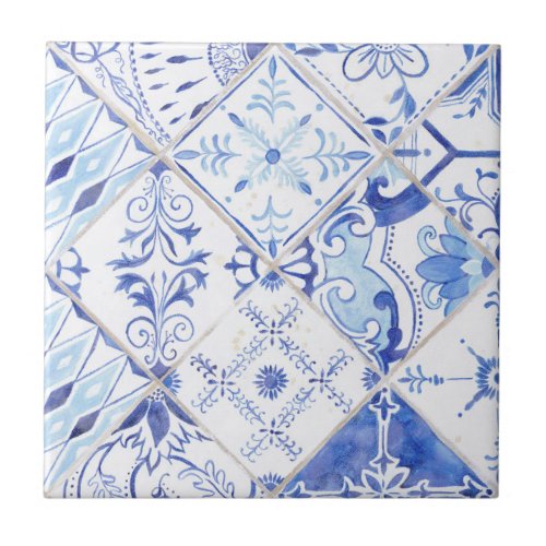 Floral Farmhouse Blue White Vintage Kitchen Ceramic Tile