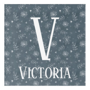 Floral Farmhouse Monogram Nursery Blue Acrylic Print