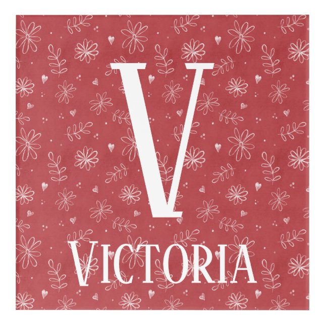 Floral Farmhouse Monogram Nursery Red Acrylic Print (Front)