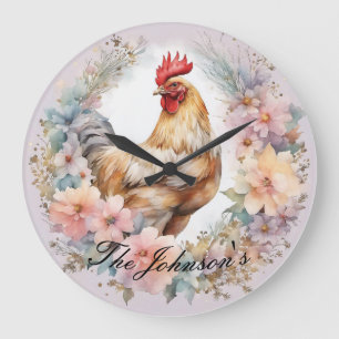 Floral Farmhouse Rooster Wall Clock