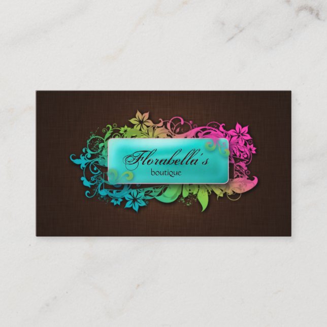 Floral Fashion Linen Blue Brown Espresso Business Card (Front)