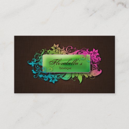 Floral Fashion Linen Green Brown Business Card Template