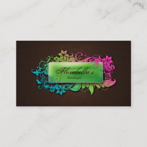 Customizable Floral Fashion Linen Green Brown Business Card Template