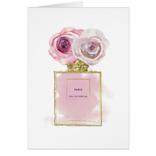 Floral Fashion Perfume Bottle Pink Roses Gold Glam