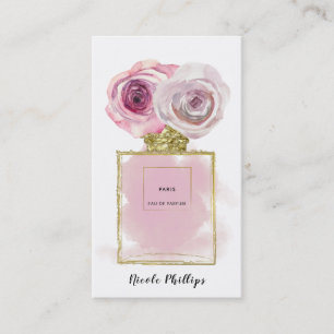 Floral Fashion Perfume Bottle Pink Roses Gold Glam Business Card