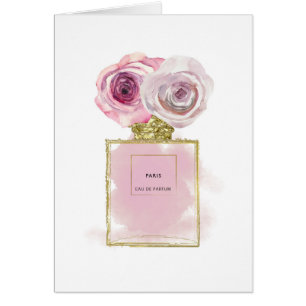 Floral Fashion Perfume Bottle Pink Roses Gold Glam Cards