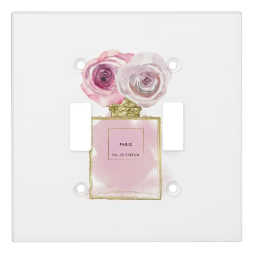 Floral Fashion Perfume Bottle Pink Roses Gold Glam Light Switch Cover