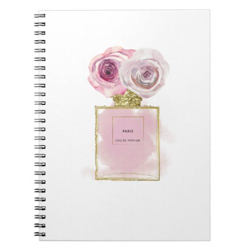 Floral Fashion Perfume Bottle Pink Roses Gold Glam Notebook