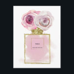Floral Fashion Perfume Bottle Pink Roses Gold Glam Postcard<br><div class="desc">Customize any way you want</div>
