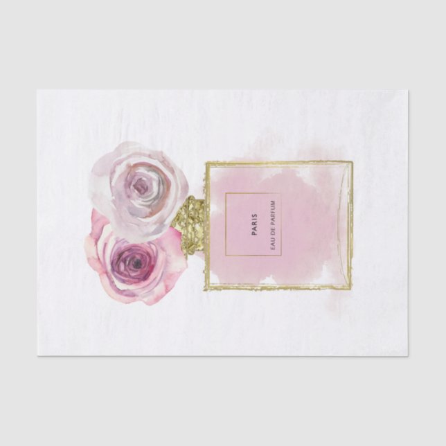 Floral Fashion Perfume Bottle Pink Roses Gold Glam Tissue Paper (Front)