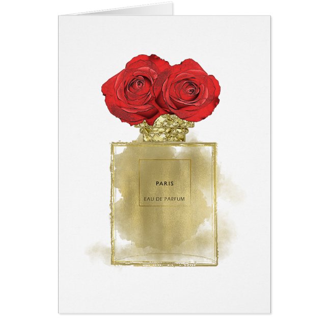 Floral Fashion Perfume Bottle Red Roses Gold Glam (Front)