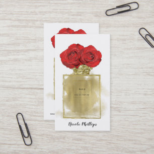 Floral Fashion Perfume Bottle Red Roses Gold Glam Business Card