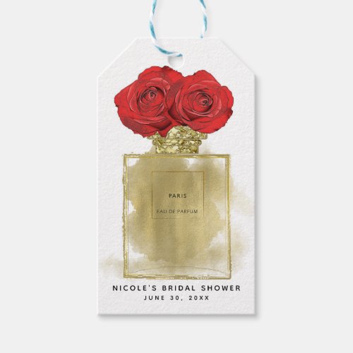 Floral Fashion Perfume Bottle Red Roses Gold Glam Gift Tags