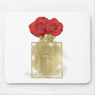 Floral Fashion Perfume Bottle Red Roses Gold Glam Mouse Pad