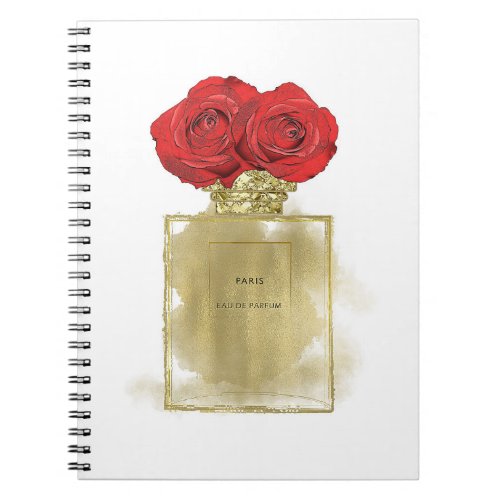 Floral Fashion Perfume Bottle Red Roses Gold Glam Notebook