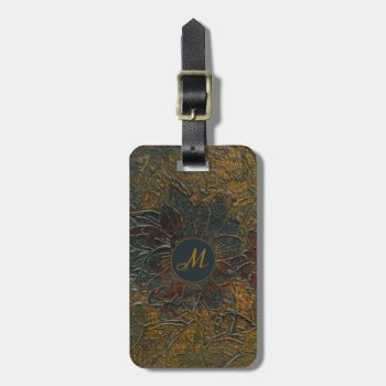 Floral Faux Antique Leather Retro Brown Luggage Tag by camcguire at Zazzle