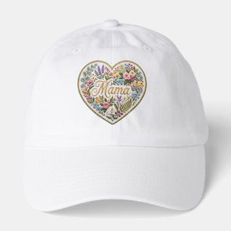 Floral Faux Embroidery Heart Mama Hat