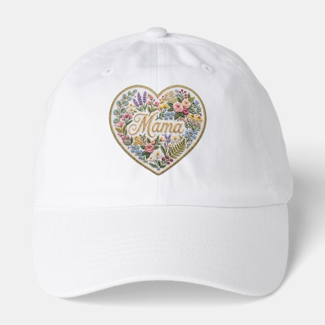 Floral Faux Embroidery Heart Mama Hat (Front)