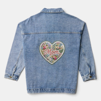 Floral Faux Embroidery Heart Mom Denim Jacket