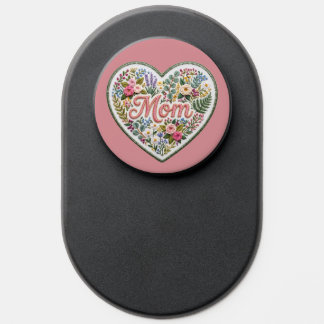 Floral Faux Embroidery Heart Mom PopSocket