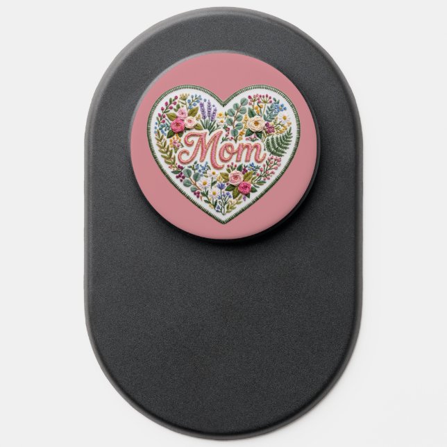 Floral Faux Embroidery Heart Mom PopSocket (Popsocket)