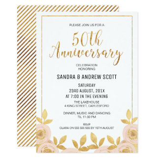 Floral Faux Gold 50th Anniversary Invitation