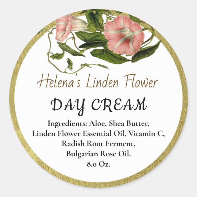Floral Faux Gold Beauty Cream Business Classic Round Sticker (Front)