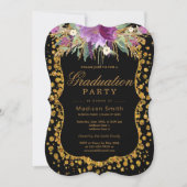 Floral Faux Gold Sparkle Confetti Graduation Party Invitation (Front)