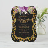 Floral Faux Gold Sparkle Confetti Graduation Party Invitation (Standing Front)