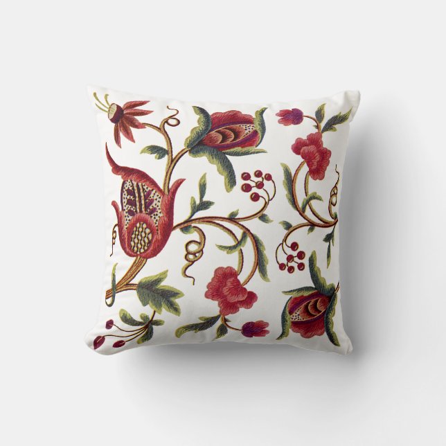 Floral Faux Jacobean Embroidered Pillow (Front)