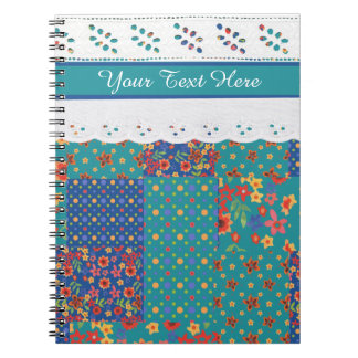 Floral Faux Patchwork on Teal, Faux Lace Notebook