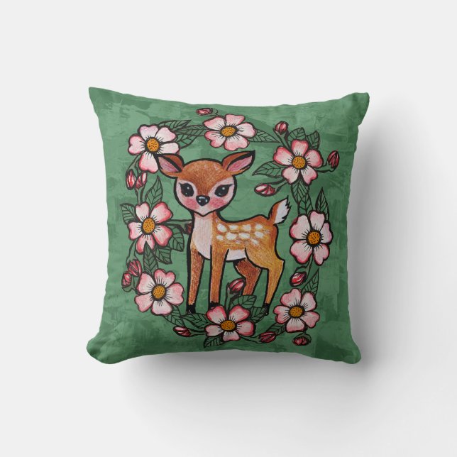 Floral Fawn                                        Throw Pillow (Front)