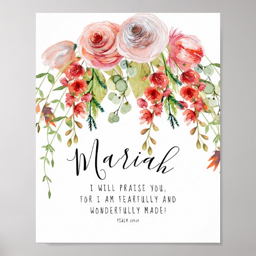 Floral Fearfully and Wonderfully Made Psalm Poster