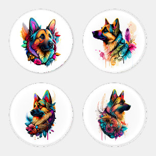 Floral & Feather Colorful German Shepherd Coasters
